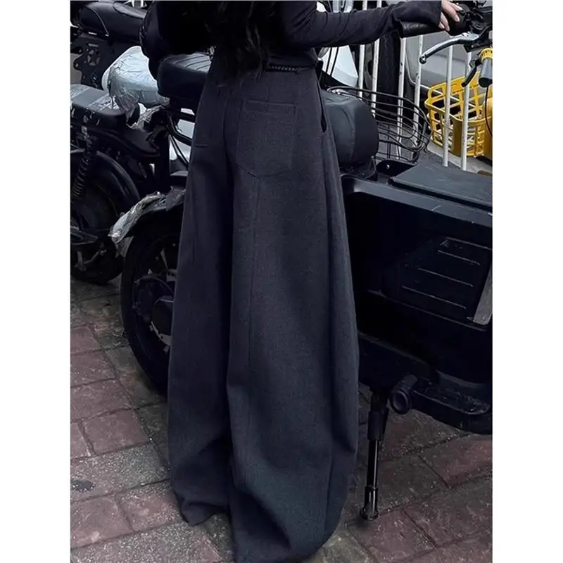 Pantalones de traje de lana con forro de Fce Extra largo para mujer, pantalones holgados de cintura alta para otoño e invierno, pantalones con corte de bota de tacón alto