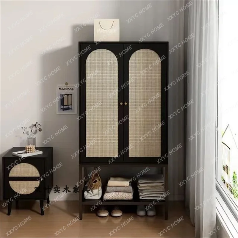 MY Solid wood rattan wardrobe simple homestay hotel small wardrobe locker
