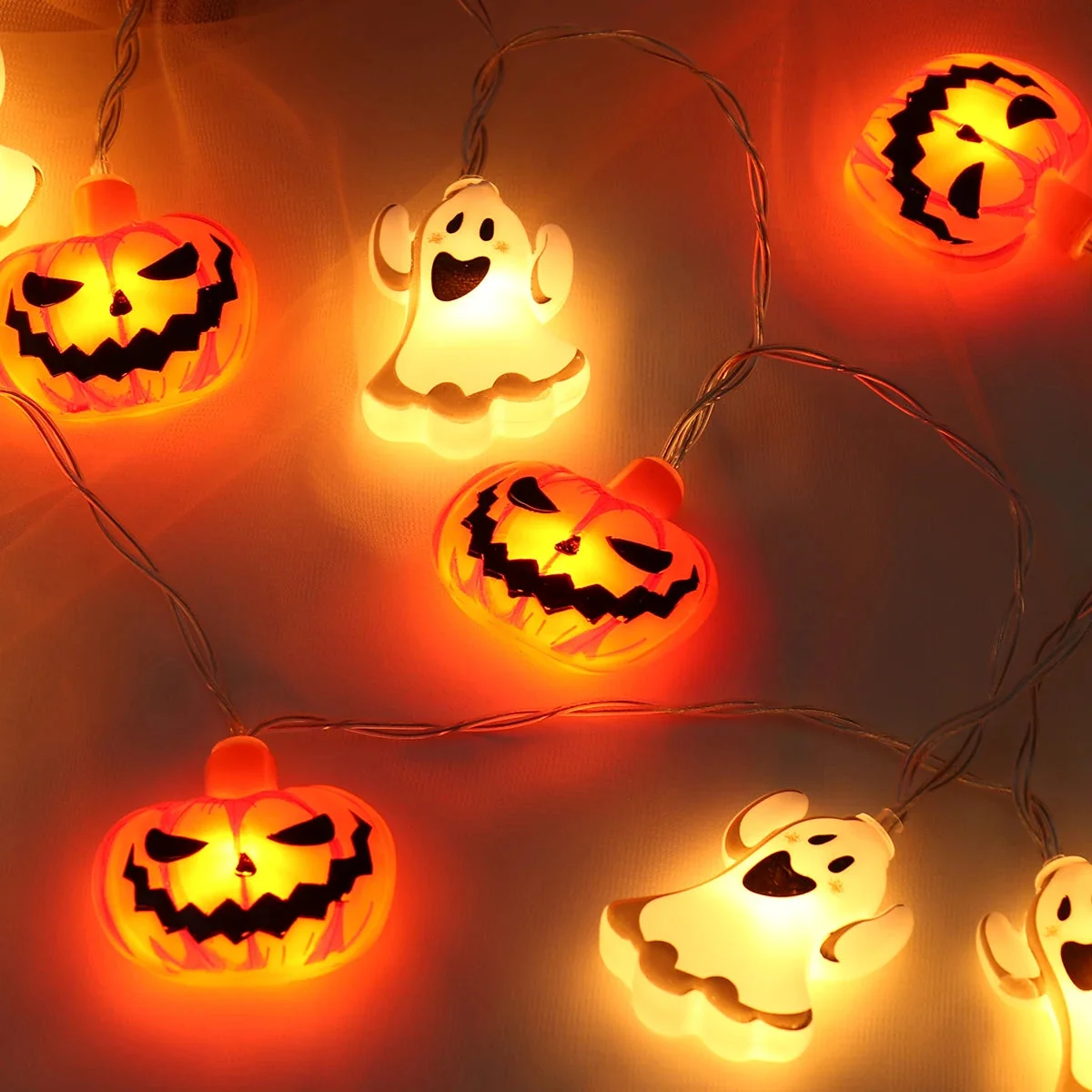 1pc 10/20LED Halloween Spooky Pumpkin & Ghost Design String Light Battery Operated For Indoor Outdoor Party Home Halloween Decor