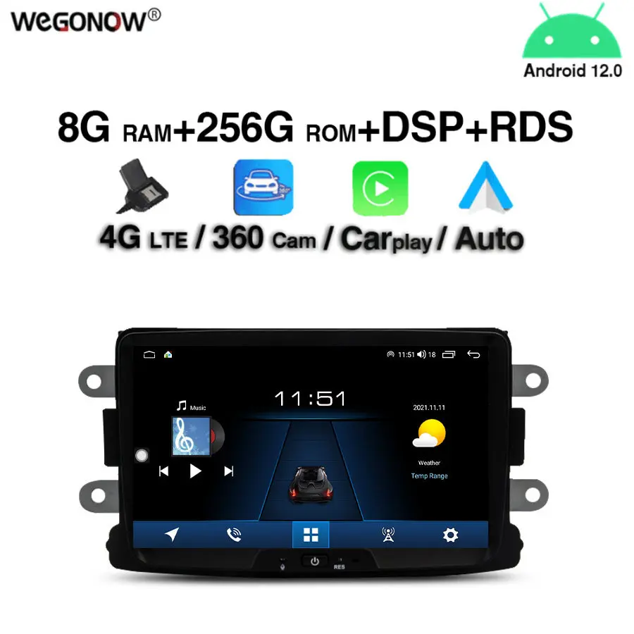 7862 8G+256G DSP Carplay Android 12.0 IPS Car DVD Player GPS WIFI Bluetooth 5.0 RDS Radio For Dacia Renault Duster Logan Sandero