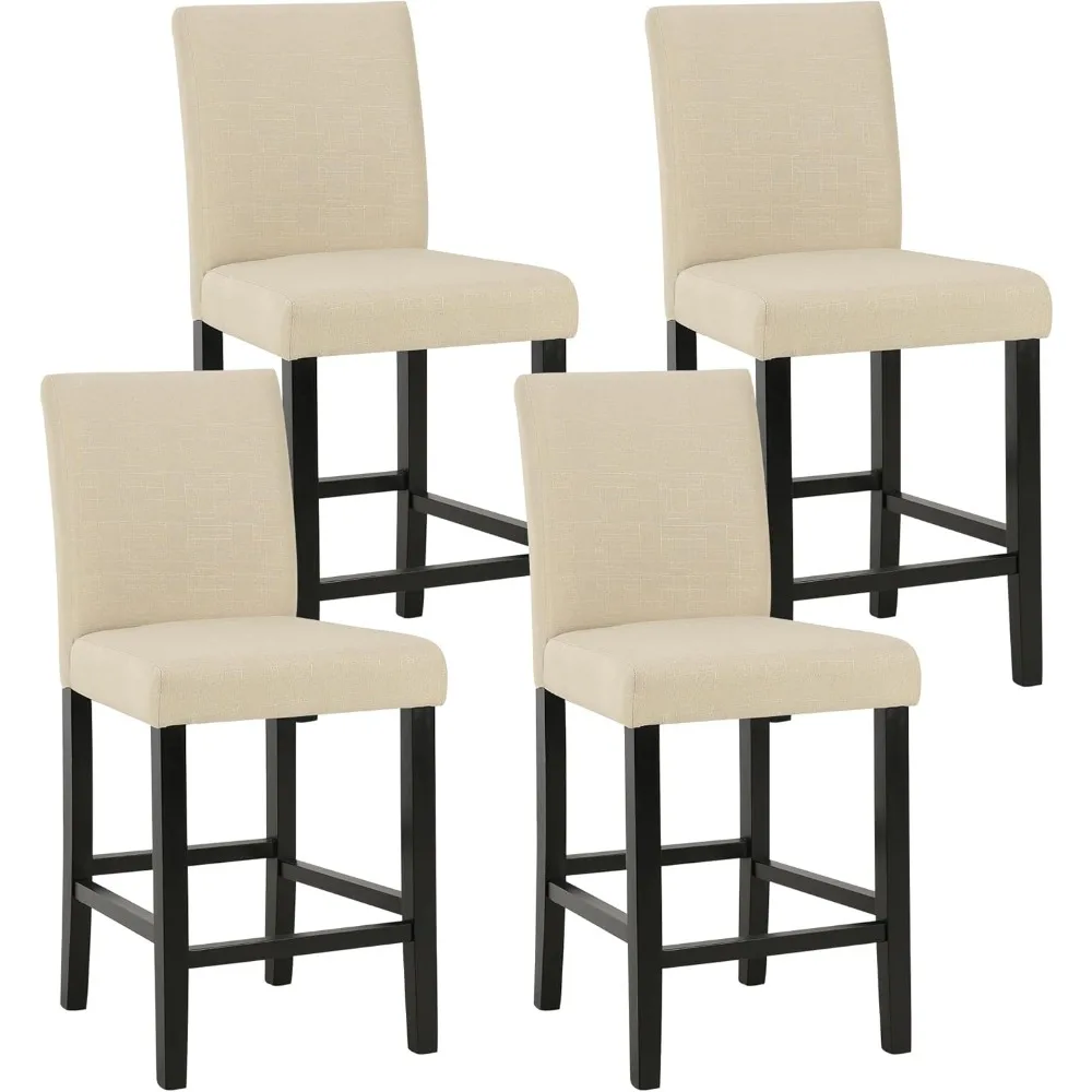 Classic 24 Inches Counter Height Stools Upholstered Bar Stools with Solid Wood Legs Set of 4(Fabric Beige)