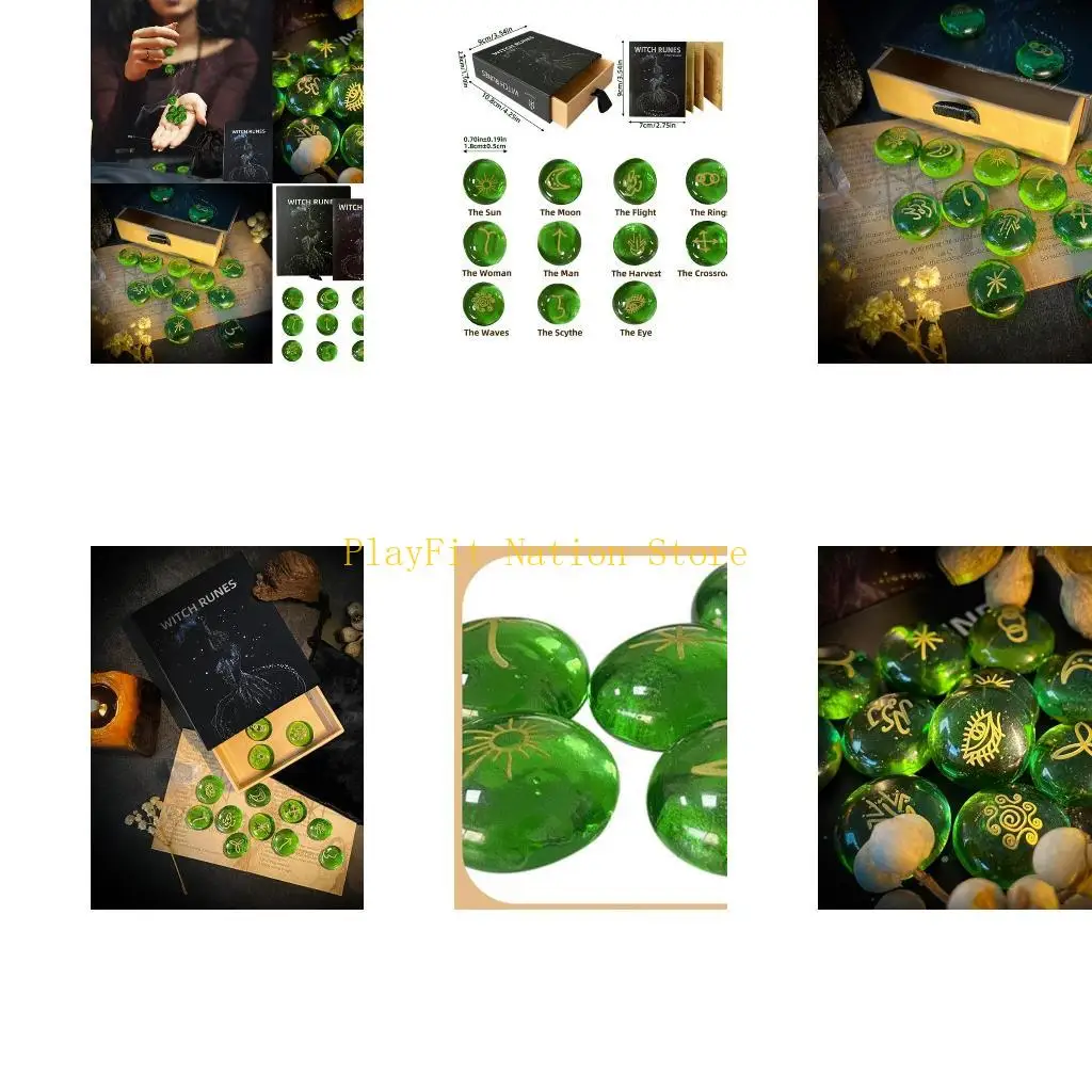 

242F 13Pcs Glass Runes Stone Irregular Divination Runes Stone with Storage