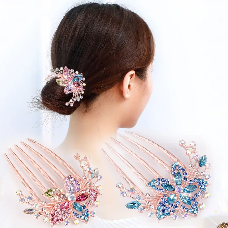 Women Bridal Rhinestone Hair Combs Clips Wedding Accessories Fashion Hair Pin Bride Barrette Hair Tiara Headwear Jewelry Gift