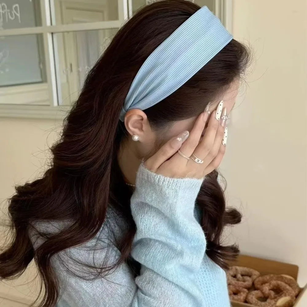 Elegant Soft Wide Edge Headband High Head Style Striped Yarn Knitting Headband Wide Edge Design Cotton Headband for Women