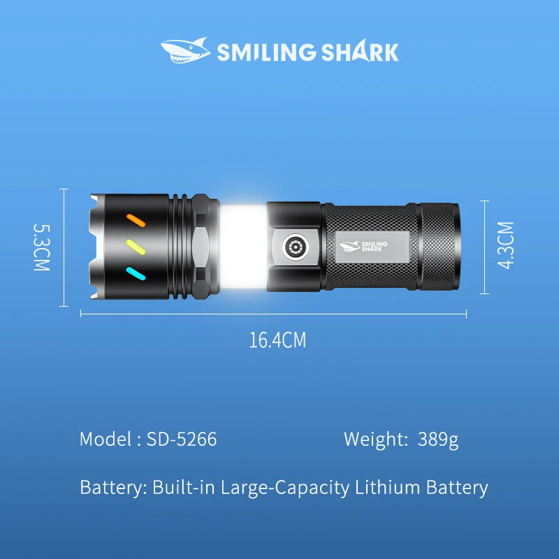 SMILINGSHARK SD5266 Zoomable Rechargeable Flashlight,COB Floodlight Torchlight, with Power Bank, for Outdoor Camping