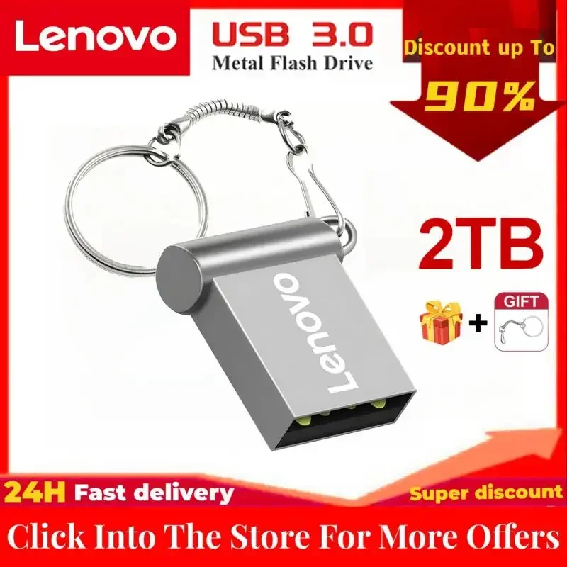 Lenovo USB 3.0 Flash Drive 2TB Pendrive 512GB Metal Memory Stick High-Speed USB 3.0 Data Transmission Mini Pen Drive For PC