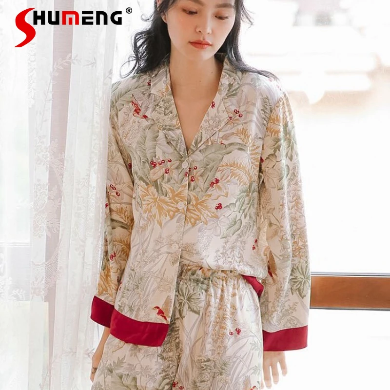 

Домашние весенне-летние тонкие пижамы с цветочным принтом, женский темпераментный красный комплект домашней одежды, женские удобные дышащие костюмы для сна