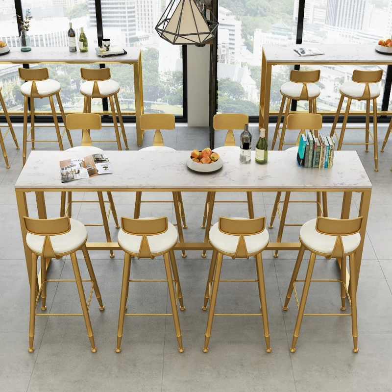 Tavolo alto in marmo nordico negozio di tè al latte dessert tavolo da bar in ferro battuto e combinazione di sedie caffè bianco이mobili da camera