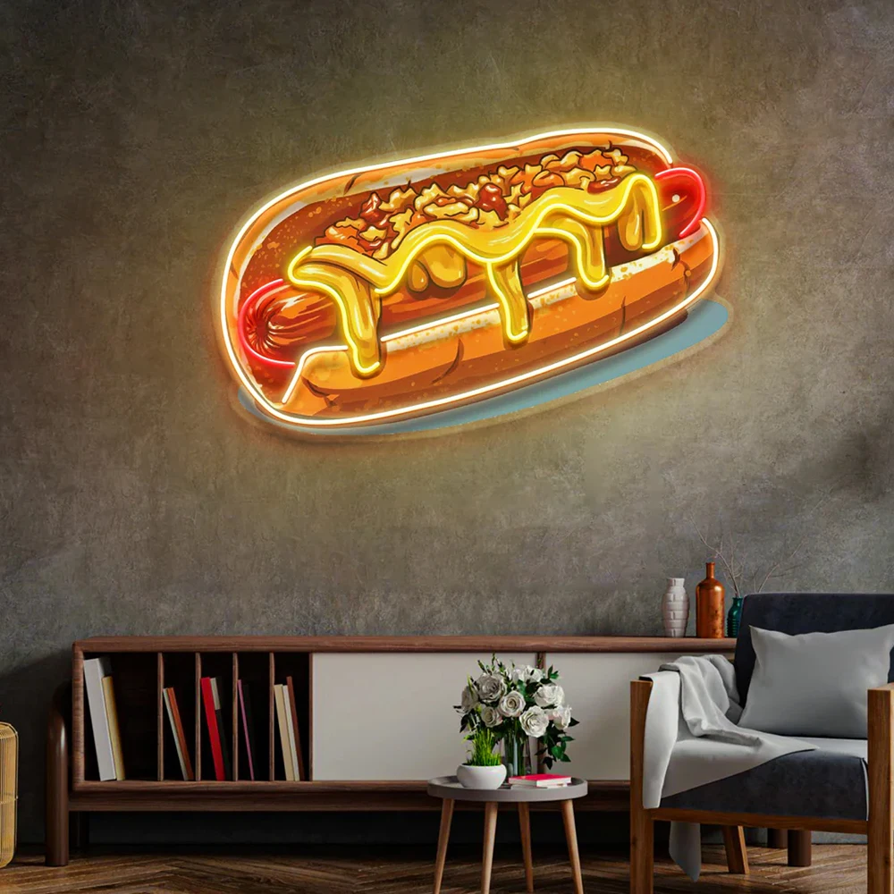 Cheese Hot Dog Neon Pop Art Kitchen Restaurant Art Neon Decor Fast Food Shop Wall Decor