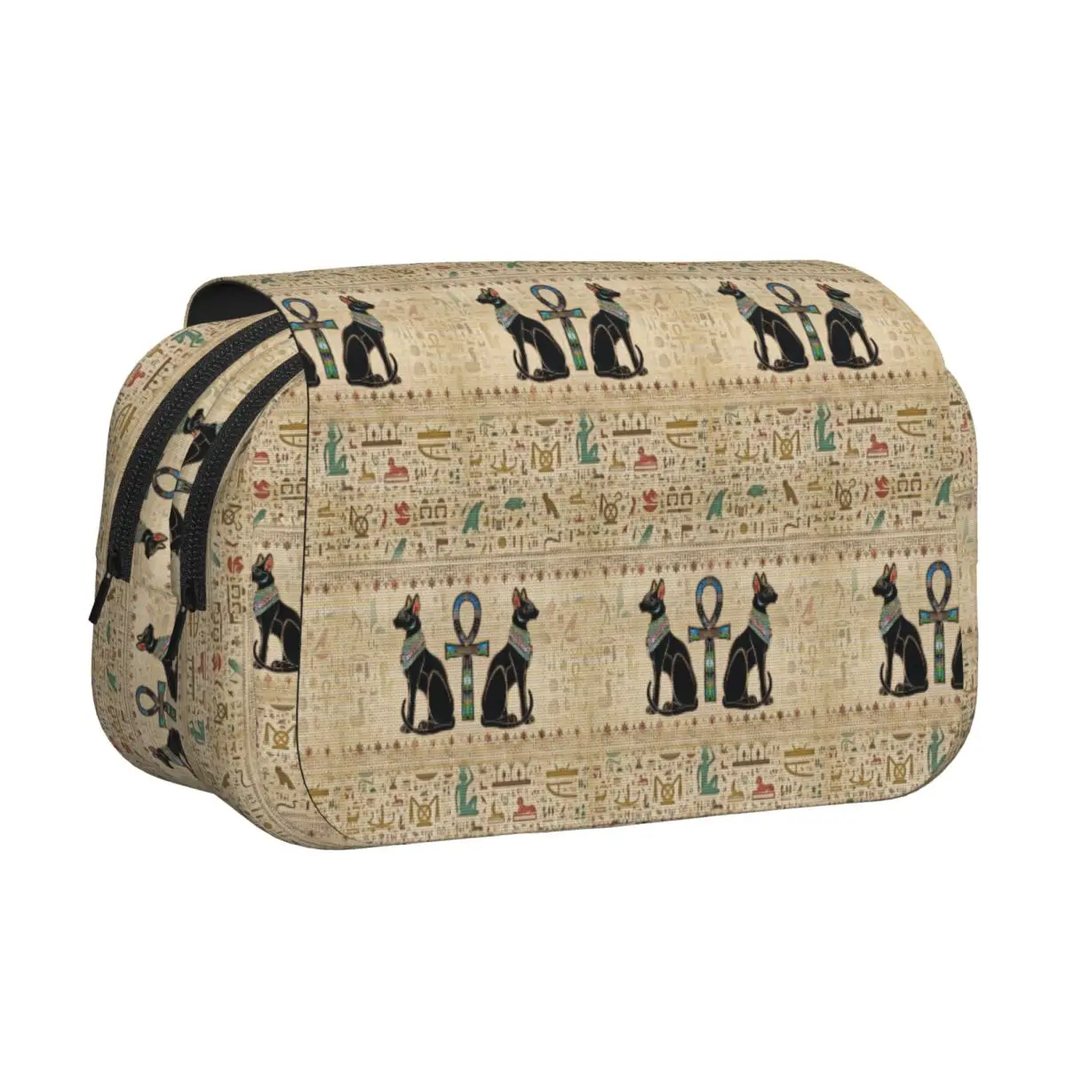 Egyptian Cats And Ankh Cross Pencil Case Pen Holder Hard Shell Leather Large Capacity Pen Box Pencil Bag for Kids School