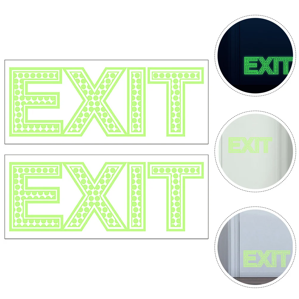 

2 Sheets Exit Signs Adhesive Glow in The Exit Stickers Fluorescent Direction Indicator for Smooth Walls Glass