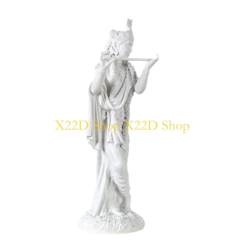 X22D Hindu God of Love Krishna Statue Standing Krishna Playing Flute Sculpture for Home Office Temple Altar Decoration Gift