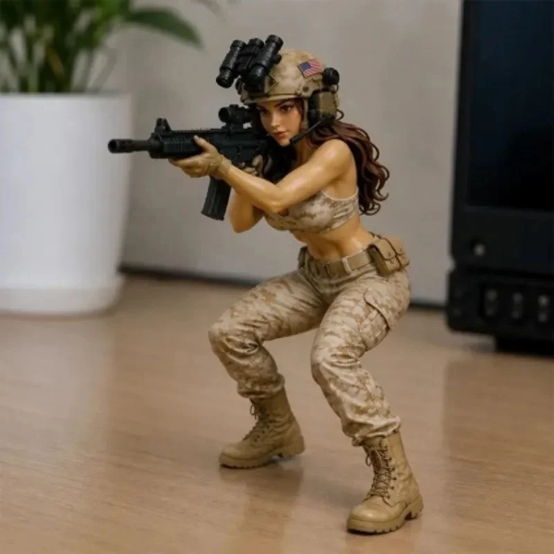 Resin Tactical Beauty Figurine Desktop Statue Collectible Military Girl Soldier Model Ornament Desk Shelf Table Office Home Gift