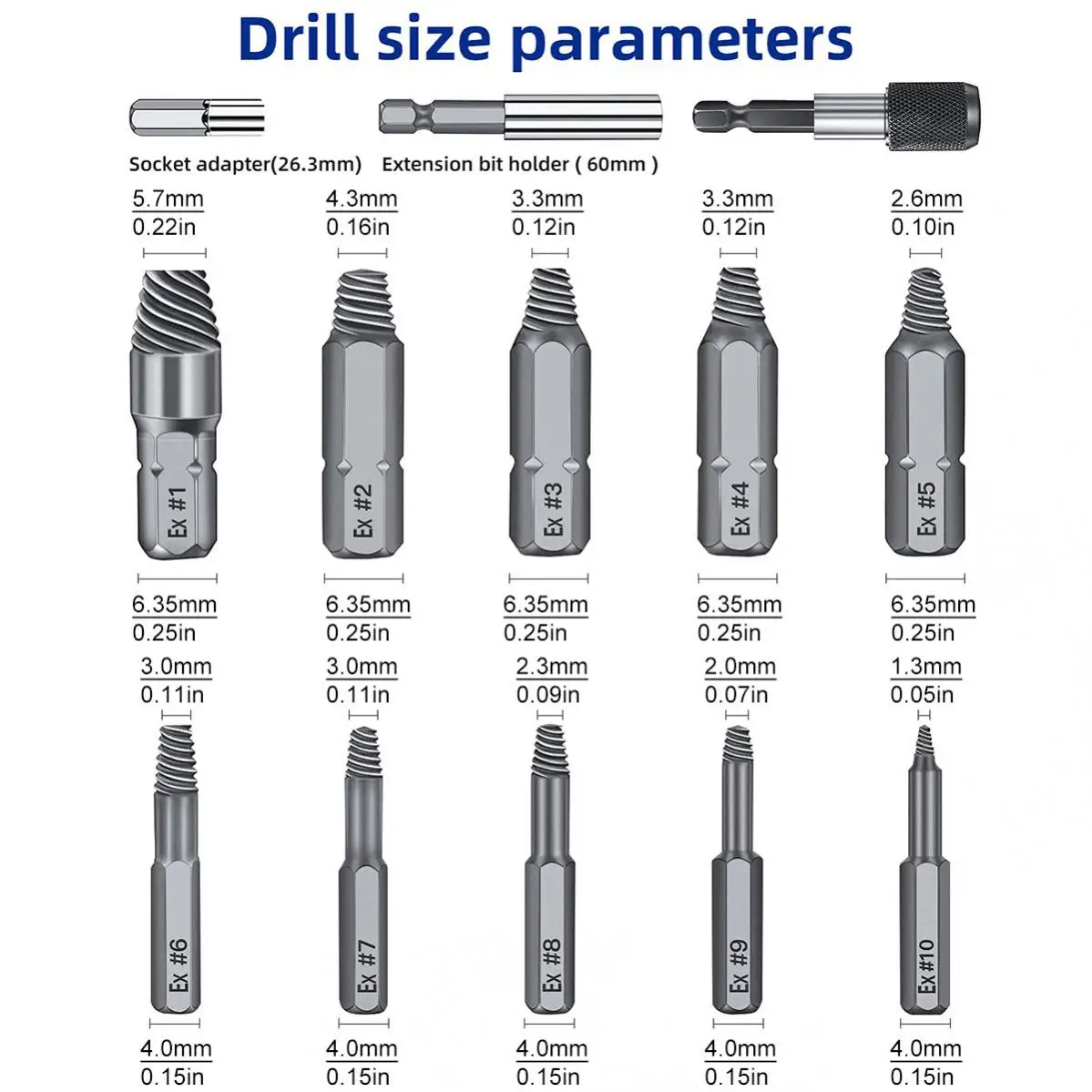 33pcs Damaged Screw Extractors Set High Steel Reverse Tooth Reverse Broken Extractor with Socket Adapter Extension Bit Holder