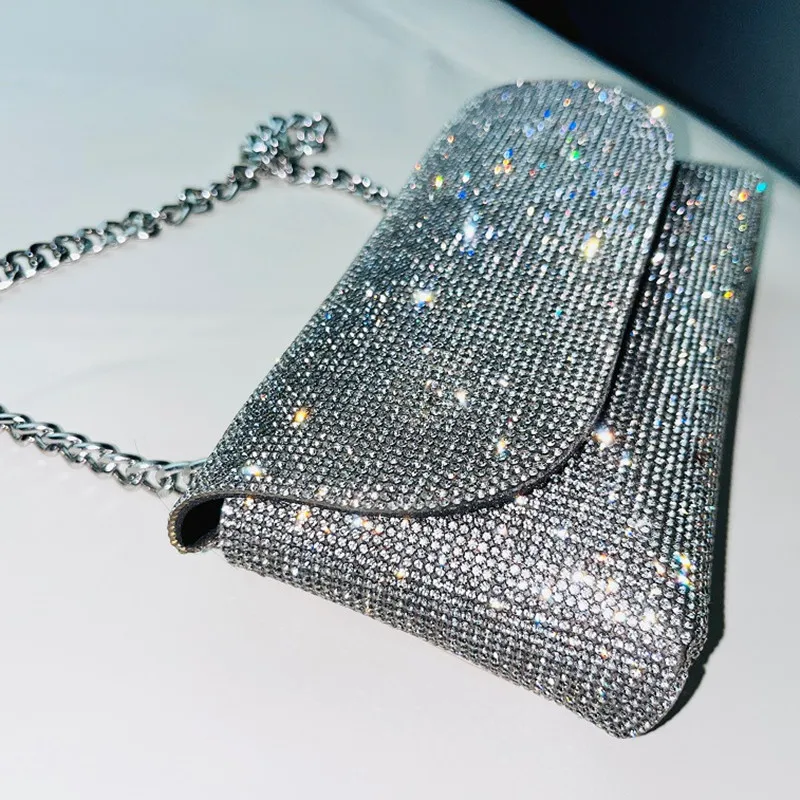 Fashion Luxury Designer Evening Clutch Bag Handle Rhinestones silver Shiny Crystal Wedding Purses and Handbag Shoulder Bag