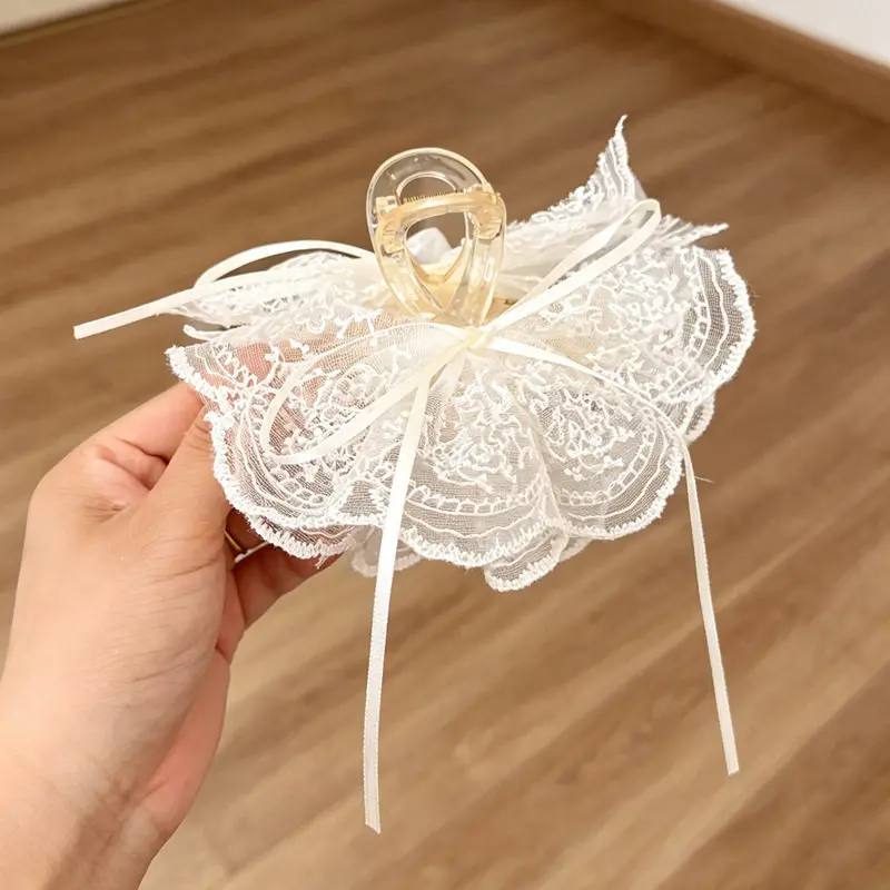 12pcs/lot White Lace Bow Shark Claw for Women High End Making Elegant Bow Hair Claws Black Lace Bow Hair Claw Clips Wholesale