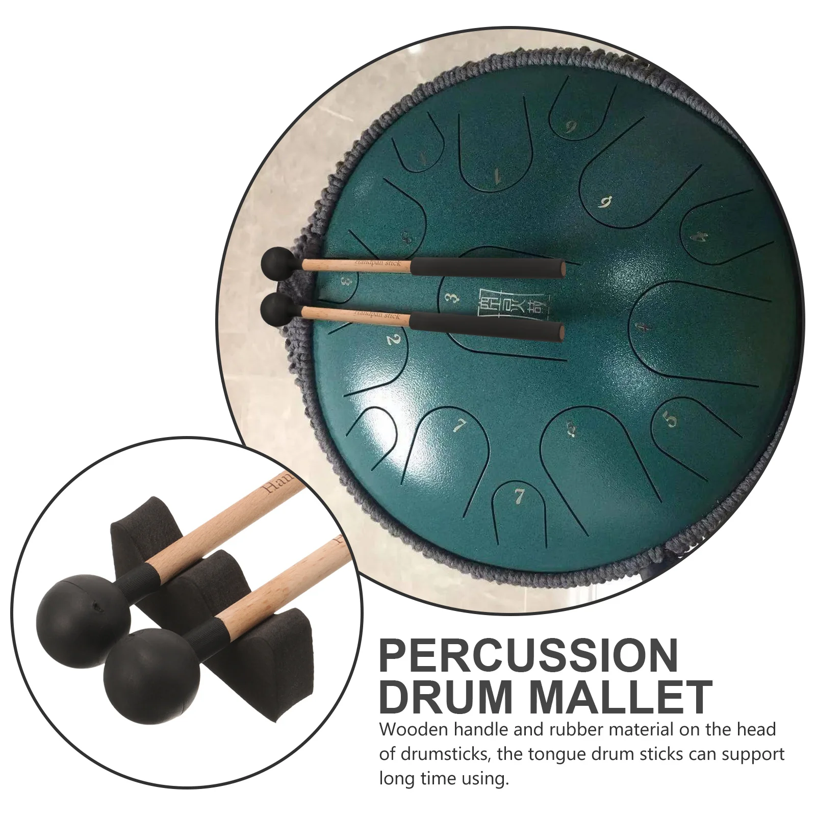 

2pcs Tongue Drum Sticks Wooden Handle Percussion Mallets For Marimba Xylophone Beginners Practice Music Instrument