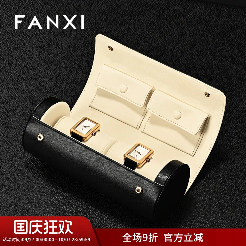 منظم ساعات من جلد البولي يوريثان، متعدد الوظائف، مجوهرات ومقصورة مزدوجة وحقيبة تخزين محمولة للساعة #2