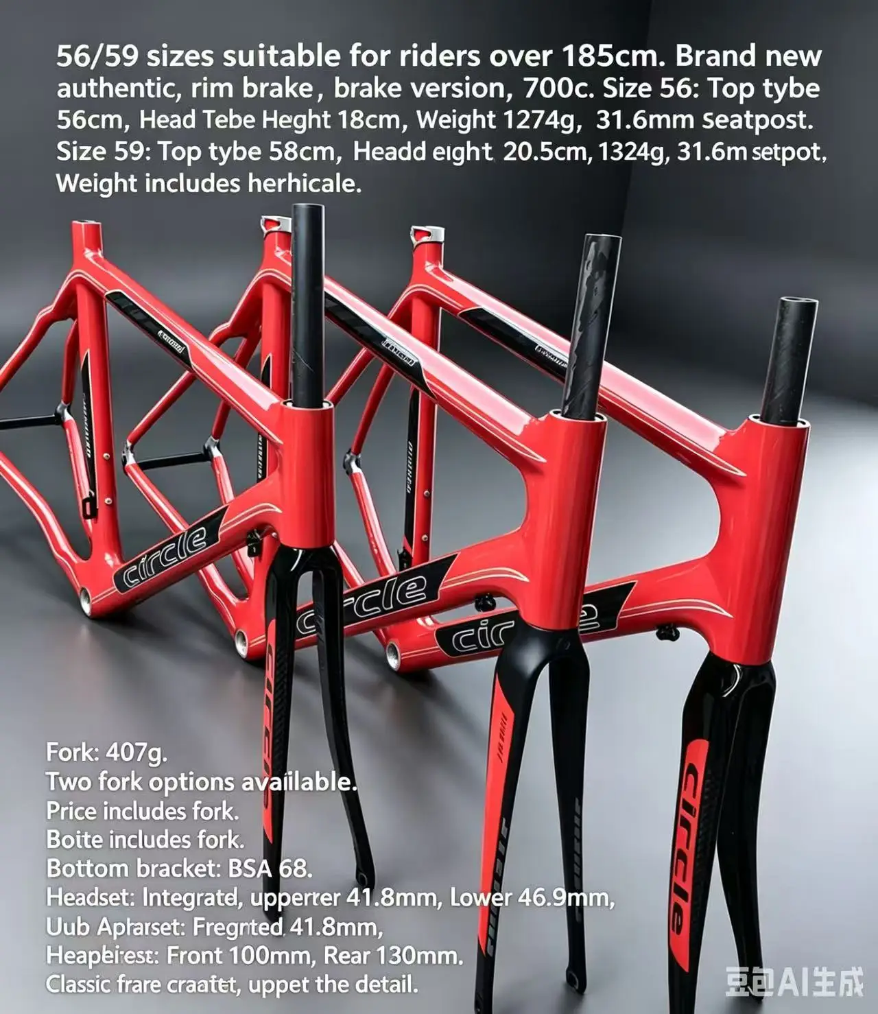 BAS68 700C Carbon Road Bike Frame Set - 56/59cm Full Carbon Fiber, Thru Axle, Disc Brake Compatible with Fork