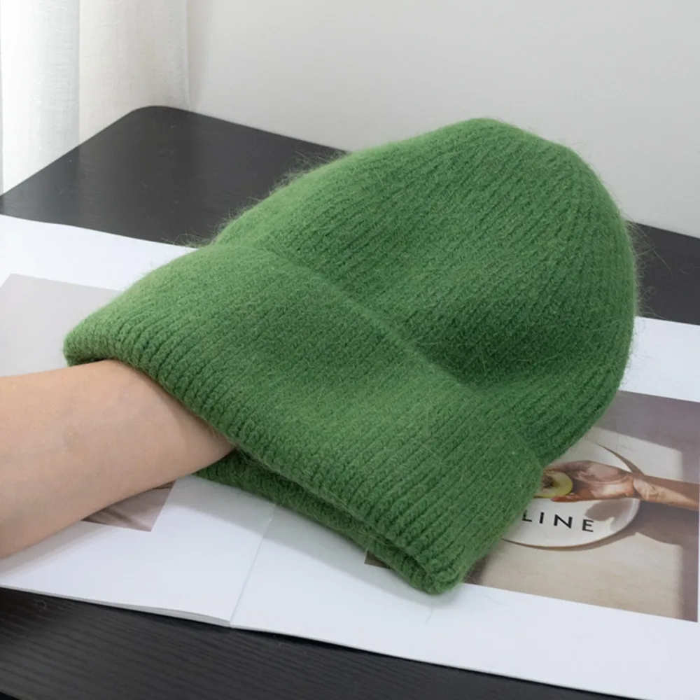 

Casual Rabbit Fur Thermal Knit Hat Candy Color Soft Baotou Hat Windproof Winter Warm Beanies Cap