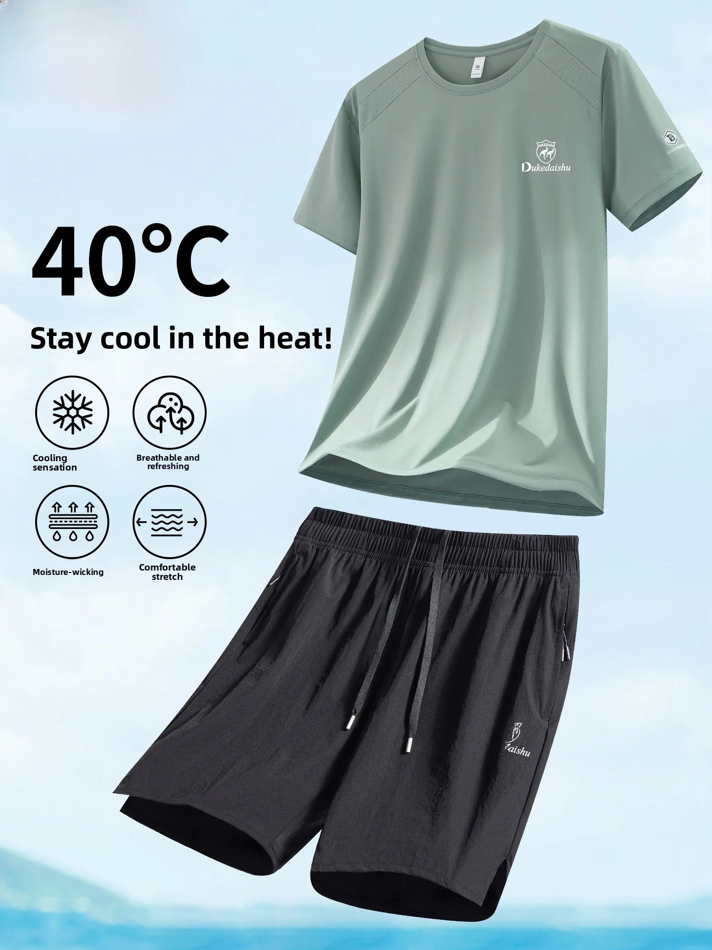 

Summer Men's Ice Silk Qui Dry Lightweight ort Sve Gym Running Sportswear Set Trendy Youth Casual T-irt orts Combo