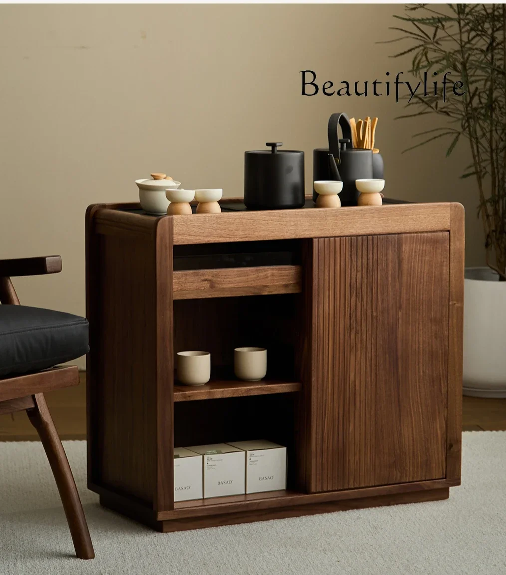 

North American black walnut tea cabinet, living room mobile tea table, household small solid wood integrated advanced