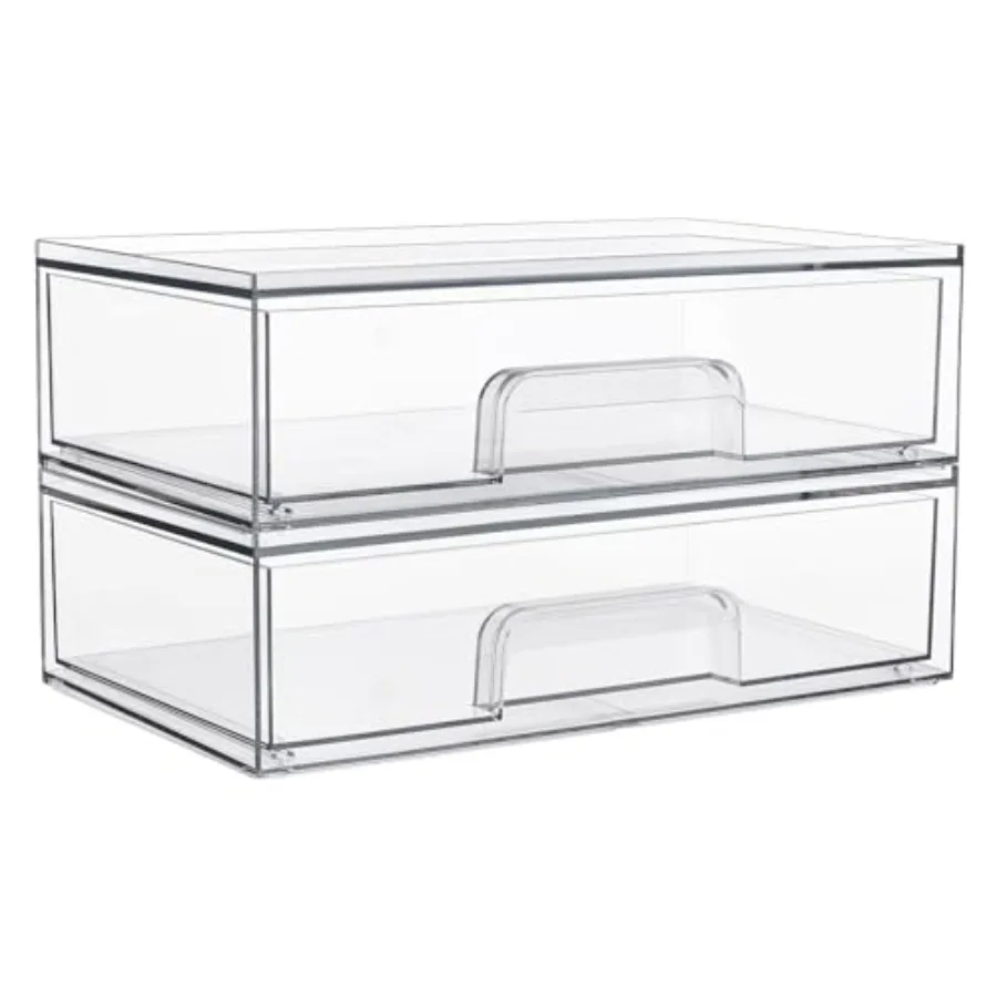 

12.1''W Clear Stackable Storage Drawers2 Pack Acrylic Plastic Organizers Bins for Makeup Palettes Cosmetics and Beauty Supplies