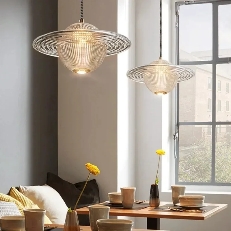 Nordic Modern Creative Planet Glass Pendant Lamp Extravagant Personality Chandelier for Bedroom Bedside Living Room Decor Light