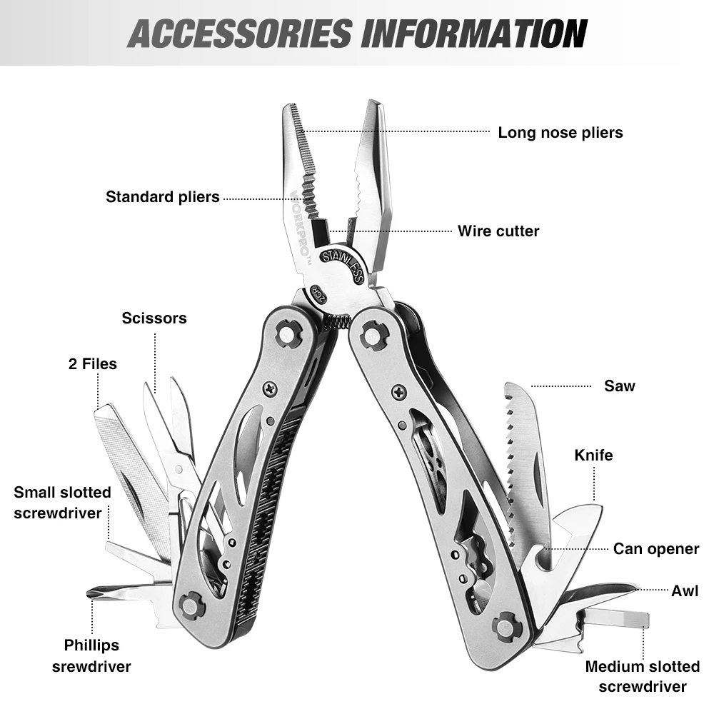 WORKPRO 12 in 1 Multi Tool Plier Portable Outdoor Camping Folding Knife Pliers Pocket Plier with Nylon Sheath