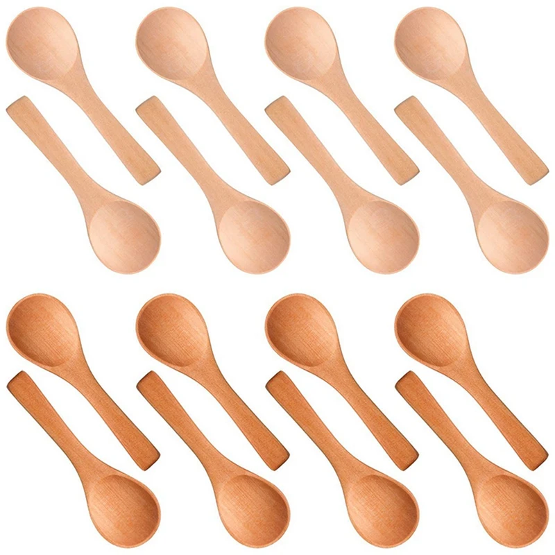 200 Pieces Of Small Wooden Spoon Mini Natural Spoon Wood Honey Teaspoon For Kitchen (Mixed Color)