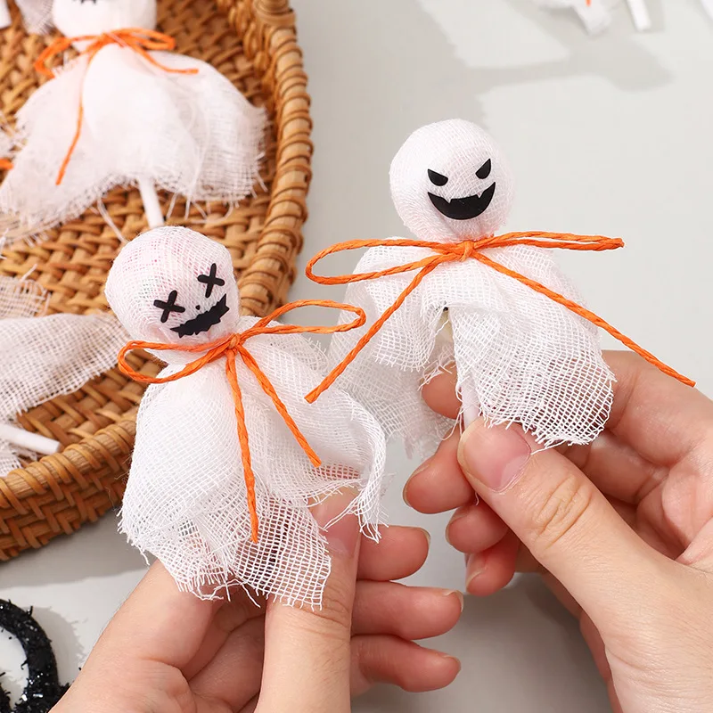 12Pcs New Halloween Ghost Pumpkin Lollipop Decoration DIY Candy Packing Cloth with Sticker Decor Kids Halloween Party Supplies