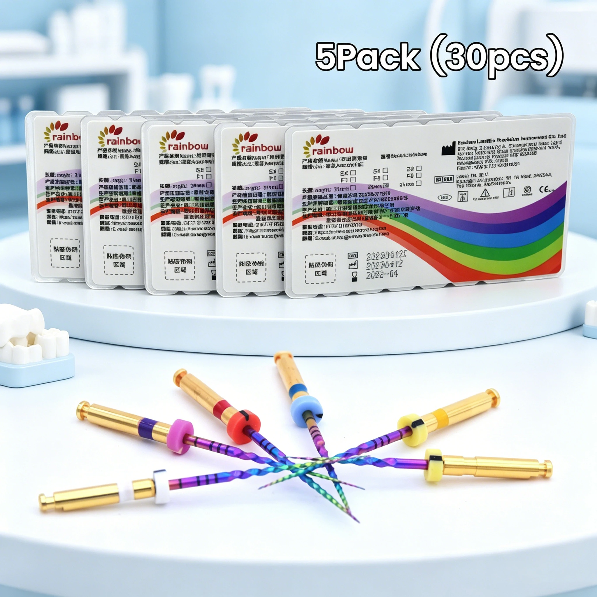 5Pack (30pcs) Rainbow File Series SX-F3 Gold Files Heat Activated NiTi Canal Root SOCO Files coxo Bend Endodontic Treatment
