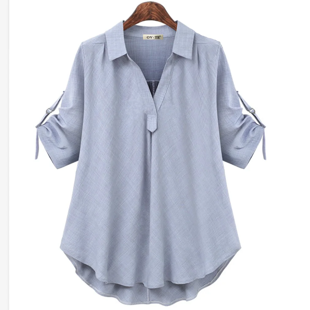 

Summer Large Size Women's Shirt Five-Quarter Sleeve Loose Slimming Mid-Length Versatile Trendy Top Street Style