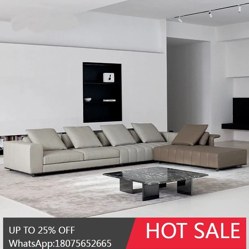 

SGF Piano Key Sofa Cowhide Italian Minimalist Corner Genuine Leather Sofa