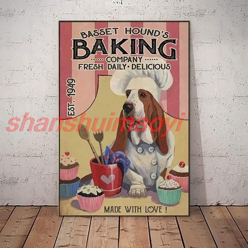 shan Metal Signs Basset Hound Dog Baking Signs Aluminum Sign for Home Coffee 8x12 Inches 1pc