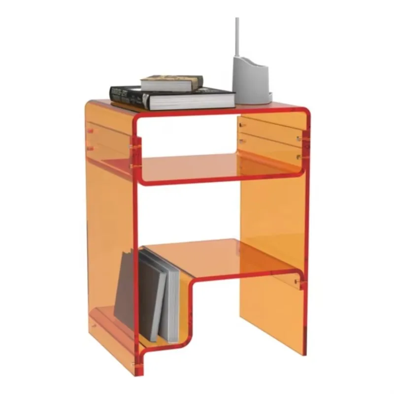 Three-Tier Orange Acrylic End Table for Bedroom Living Room Hotel-Acrylic Magazine Rack Stylish Display Rack for Home Decor
