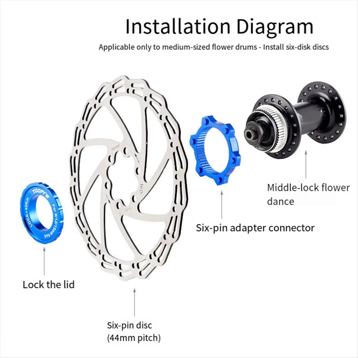 ABME  Bicycle Disc Lock Cover Middle Lock Center Lock for Road Bike Six Spike Disc to Center Lock Conversion Ring Black