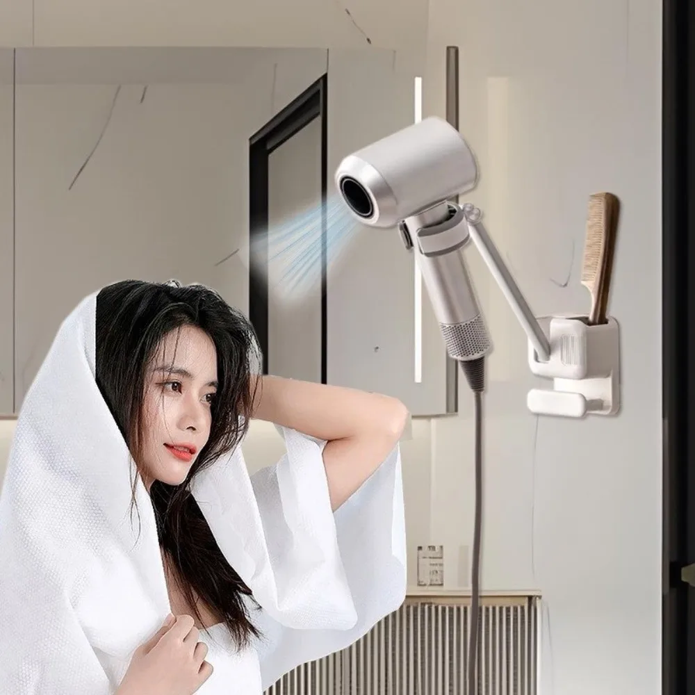 

Wall Mount Hairdryer Stand Punch-Free 2025 Model Hairdryer Holder Rotating Design Styling Tools Holder Punch-Free Organizer
