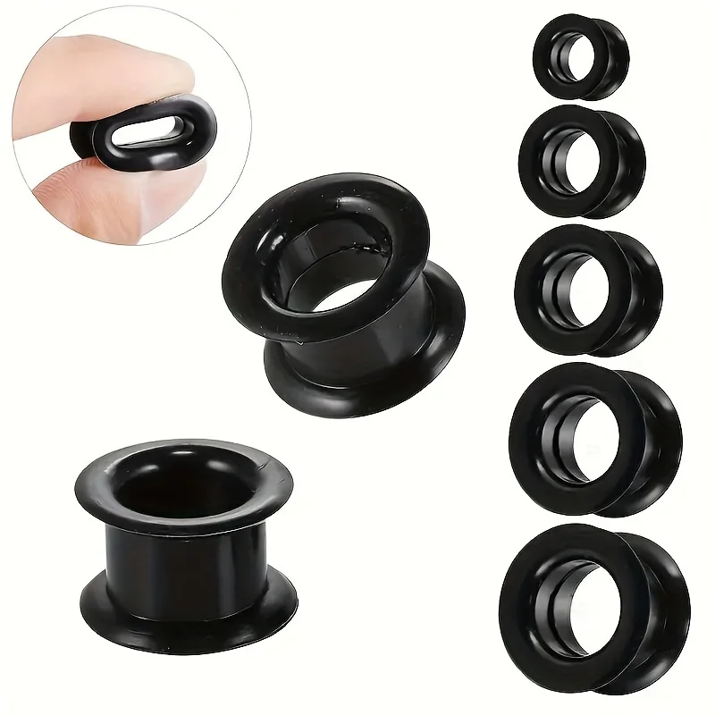 2pcs Set Black White Silicone Round Heart Shaped Ear Gauge Plugs Tunnels Expander Punk Style Ear Piercing Jewelry 6-16mm