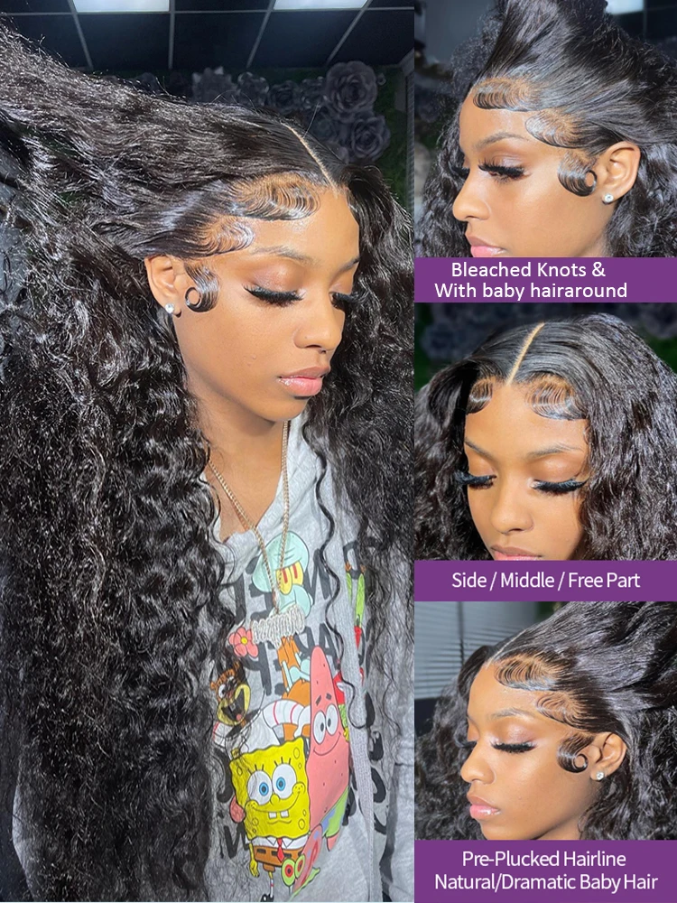 Wulala Deep Wave 13x6 Hd Lace Front Human Hair Wig 13x4 Lace Frontal Pre Plucked Brazilian For Women 360 Curly Water Wave Wigs