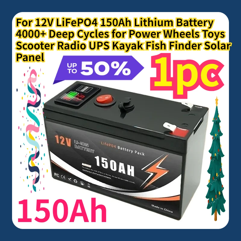 

For 12V LiFePO4 150Ah Lithium Battery 4000+ Deep Cycles for Power Wheels Toys Scooter Radio UPS Kayak Fish Finder Solar Panel