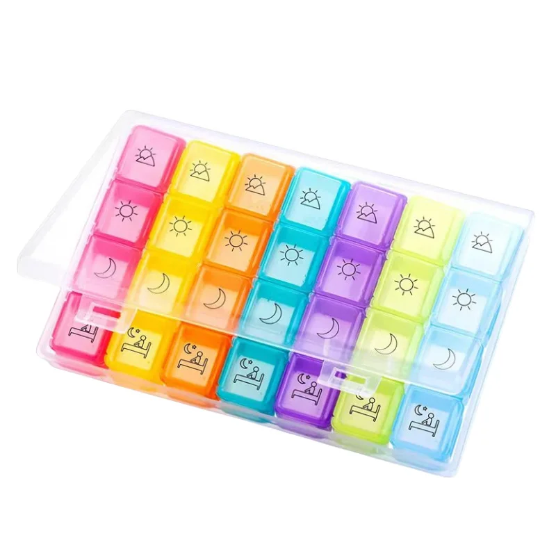 1PCS 4 Row 28 Squares Pillbox Storage Box for Pills Portable Weekly 7 Days Medication Case Pill Container Organizer Plastic Box