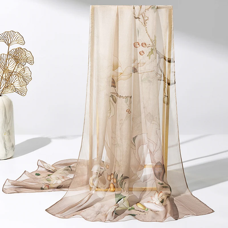 00-桑シルクスカーフ女性用スタイルママデザイン写真撮影日焼け止めショール友人へのギフト中国風花柄プリント