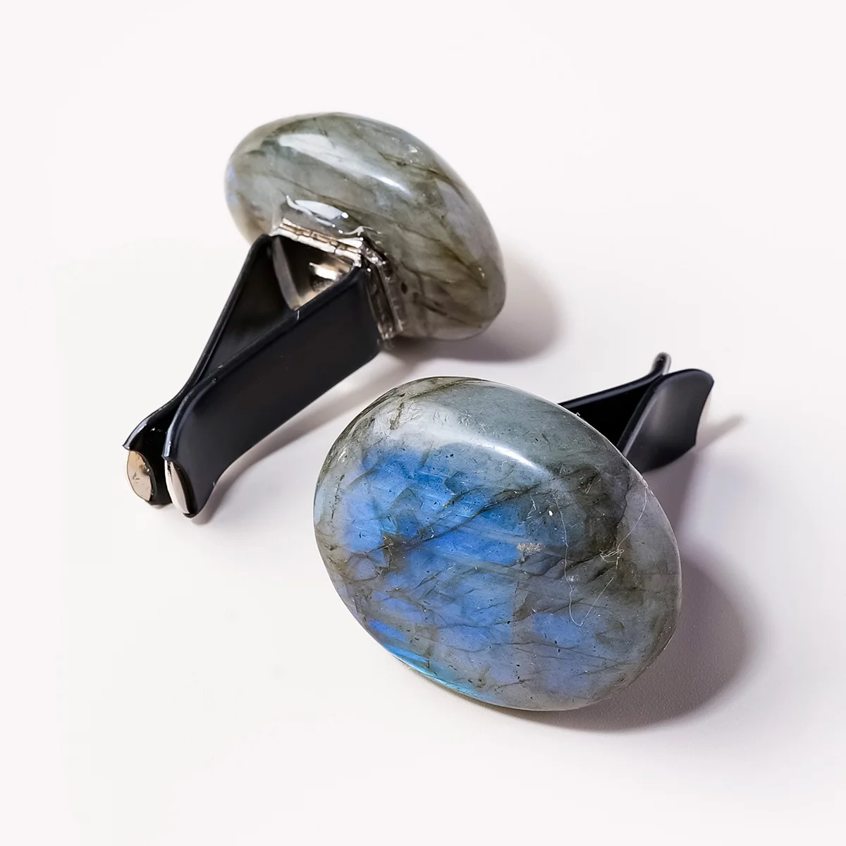 1Pc Natural Labradorite Tumbled Stone Air Vent Clip, Healing Crystal Car Ornament, Natural Gemstone Auto Interior Decor