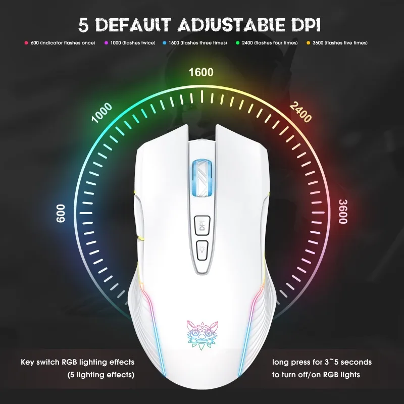 ONIKUMA CW905 Wireless Gaming Mouse 2.4G Wired 3600 DPI RGB Rechargeable 700mAh 7 Button Optical Ergonomic PC Gamer Computer view 3