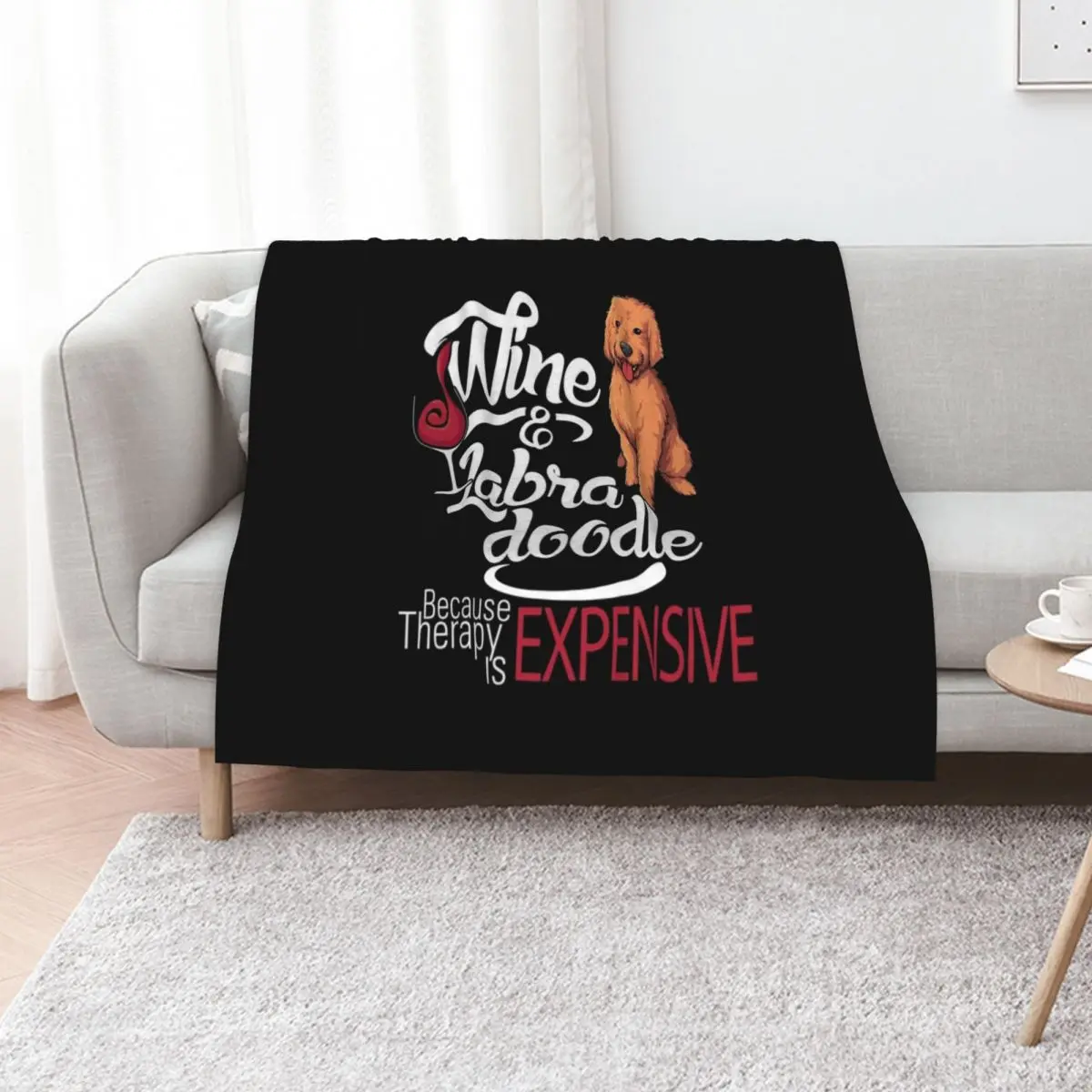 Wine and Labradoodle Funny gift Throw Blanket Fashion Sofas Flannel Fabric Cute Plaid Hairys bed plaid Plaid Blankets