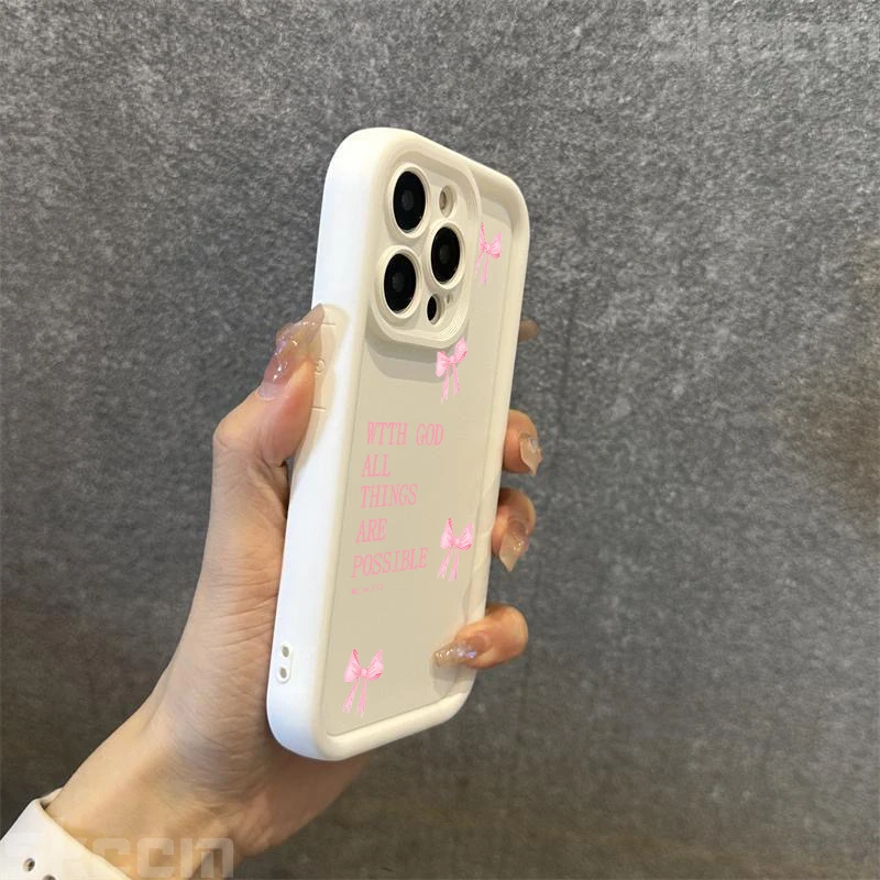 Casing Ponsel Lunak Slogan Busur Feminin Merah Muda untuk iPhone 16 15 14 Pro Max 11 12 13 Pro XS XR X 8 7 Plus 16E SE3 Sampul Matte Silikon