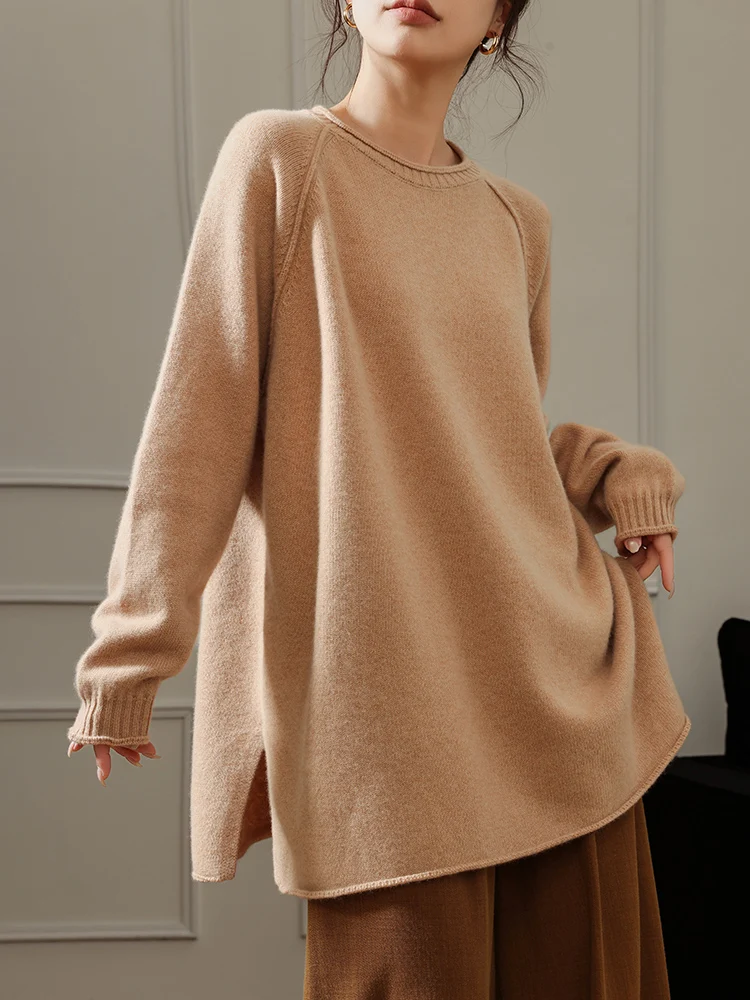 

Loose Women's 100% Merino Wool Sweater Autumn Winter Knitted Length Pullover New Cashmere Blouse Lady Long Sleeve Clothing Tops
