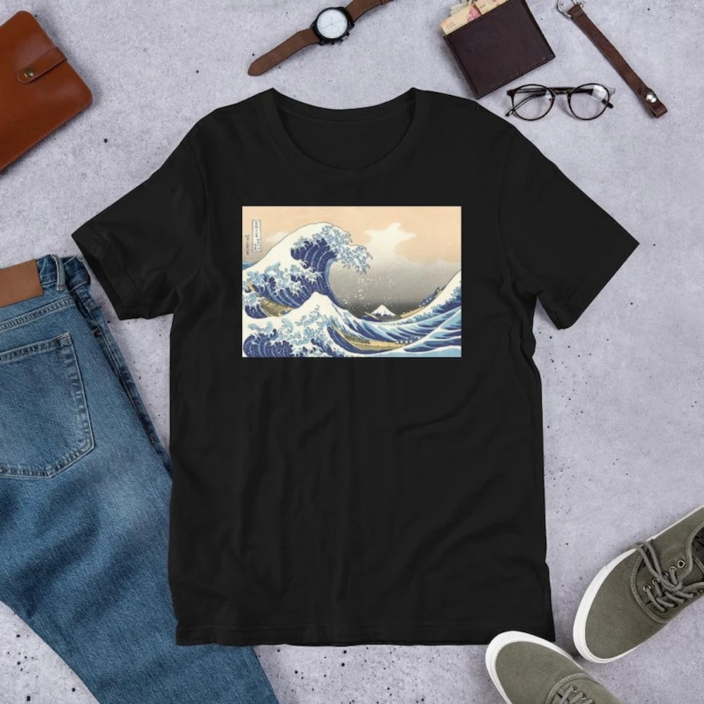 Футболка The Great Wave Off Kanagawa By Hokusai - рубашка с принтом японского искусства в деревянных блоках, винтажная рубашка Ukiyo-e Mount Fuji