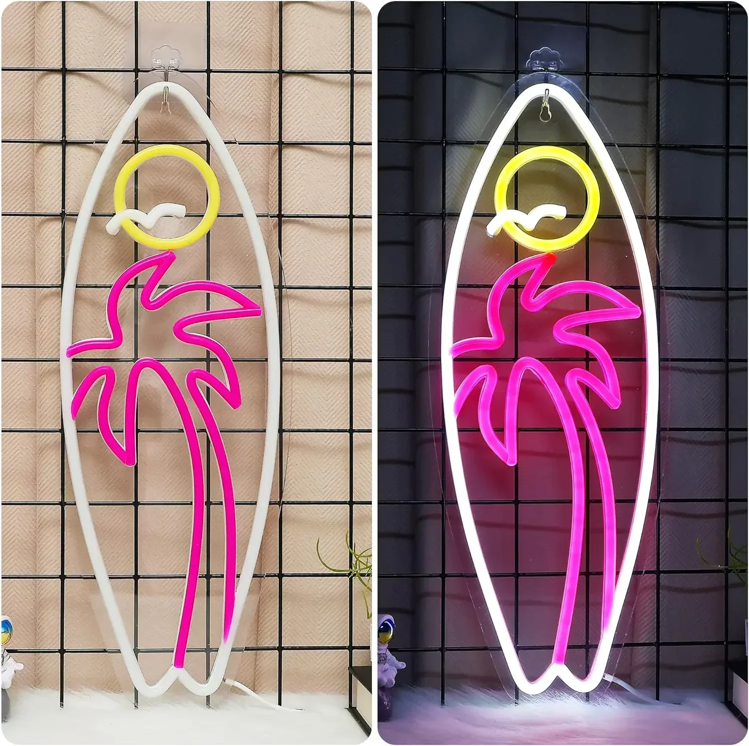 ปากการูปหัวใจกระดานโต้คลื่นต้นปาล์มดวงอาทิตย์ LED หรี่แสงได้ปากการูปหัวใจชายหาดที่ขับเคลื่อนด้วย USB ของตกแต่งสำหรับมนุษย์ถ้ำฤดูร้อนร้านอาหารบาร์คลับ